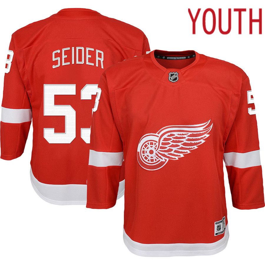 Youth Detroit Red Wings 53 Moritz Seider Red 2022-23 Premier Player NHL Jersey